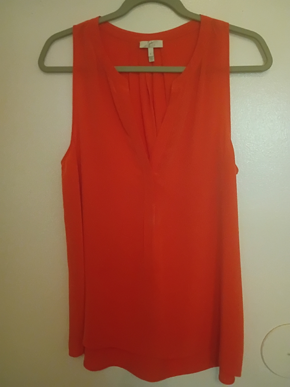 Joie Bright Orange V-Neck Sleeveless Top 100% Silk Sz L